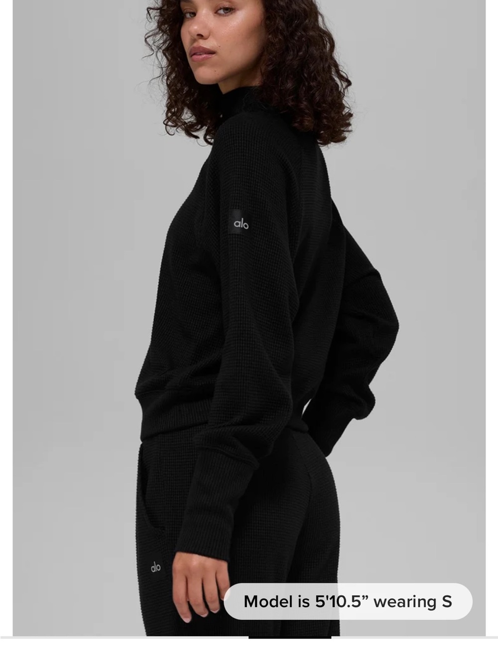 ALO Yoga Weekend Escape Black Waffle Knit Turtleneck Sweater XS